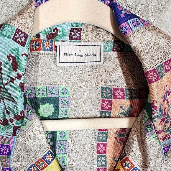 Pierre-Louis Mascia Womens Silk Graphic Camp Suit Set Beige Size S - Picture 3 of 6